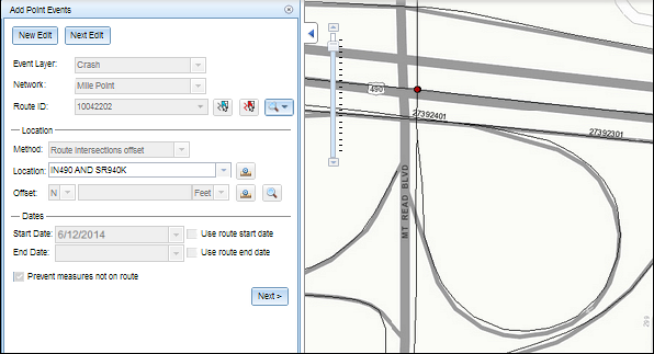 The new point event is displayed on the map. The new point event is displayed on the map.